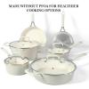 imageMartha Stewart Heathland Premium Nonstick PFA Free Ceramic Interior 10Piece Tapered Aluminum Cookware Set  Linen WhiteLinen White