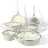 imageMartha Stewart Heathland Premium Nonstick PFA Free Ceramic Interior 10Piece Tapered Aluminum Cookware Set  Linen WhiteLinen White
