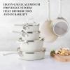 imageMartha Stewart Heathland Premium Nonstick PFA Free Ceramic Interior 10Piece Tapered Aluminum Cookware Set  Linen WhiteLinen White