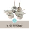 imageMartha Stewart Heathland Premium Nonstick PFA Free Ceramic Interior 10Piece Tapered Aluminum Cookware Set  Linen WhiteTaupe