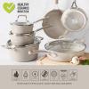 imageMartha Stewart Heathland Premium Nonstick PFA Free Ceramic Interior 10Piece Tapered Aluminum Cookware Set  Linen WhiteTaupe