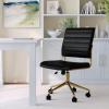 imageMartha Stewart Ivy Armless Swivel Task Chair for Home Office in White Faux Leather with Polished Brass FrameBlack Faux LeatherPolished Brass