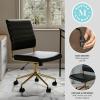 imageMartha Stewart Ivy Armless Swivel Task Chair for Home Office in White Faux Leather with Polished Brass FrameBlack Faux LeatherPolished Brass