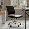 imageMartha Stewart Ivy Armless Swivel Task Chair for Home Office in White Faux Leather with Polished Brass FrameBlack Faux LeatherPolished Brass