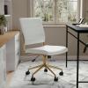 imageMartha Stewart Ivy Armless Swivel Task Chair for Home Office in White Faux Leather with Polished Brass FrameWhite Faux LeatherPolished Brass