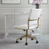 imageMartha Stewart Ivy Armless Swivel Task Chair for Home Office in White Faux Leather with Polished Brass FrameWhite Faux LeatherPolished Brass