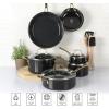 imageMartha Stewart Lockton Premium Non stick Non Toxic PFA Free Ceramic Interior 10 Piece Heavy Gauge Enamel Aluminum Pots and Pans Cookware Set  Linen White wGold HandleCombo