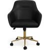 imageMartha Stewart Rayna Swivel Task Chair with Flared Arms for Home Office in Saddle Brown Faux Leather with Oil Rubbed Bronze FrameBlack Faux LeatherPolished Brass Frame