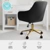 imageMartha Stewart Rayna Swivel Task Chair with Flared Arms for Home Office in Saddle Brown Faux Leather with Oil Rubbed Bronze FrameBlack Faux LeatherPolished Brass Frame
