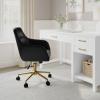 imageMartha Stewart Rayna Swivel Task Chair with Flared Arms for Home Office in Saddle Brown Faux Leather with Oil Rubbed Bronze FrameBlack Faux LeatherPolished Brass Frame