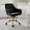 imageMartha Stewart Rayna Swivel Task Chair with Flared Arms for Home Office in Saddle Brown Faux Leather with Oil Rubbed Bronze FrameBlack Faux LeatherPolished Brass Frame