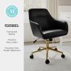 imageMartha Stewart Rayna Swivel Task Chair with Flared Arms for Home Office in Saddle Brown Faux Leather with Oil Rubbed Bronze FrameBlack Faux LeatherPolished Brass Frame