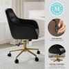 imageMartha Stewart Rayna Swivel Task Chair with Flared Arms for Home Office in Saddle Brown Faux Leather with Oil Rubbed Bronze FrameBlack Faux LeatherPolished Brass Frame