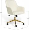 imageMartha Stewart Rayna Swivel Task Chair with Flared Arms for Home Office in Saddle Brown Faux Leather with Oil Rubbed Bronze FrameOff White FabricPolished Brass Frame