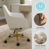 imageMartha Stewart Rayna Swivel Task Chair with Flared Arms for Home Office in Saddle Brown Faux Leather with Oil Rubbed Bronze FrameOff White FabricPolished Brass Frame