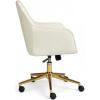 imageMartha Stewart Rayna Swivel Task Chair with Flared Arms for Home Office in Saddle Brown Faux Leather with Oil Rubbed Bronze FrameOff White FabricPolished Brass Frame