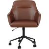 imageMartha Stewart Rayna Swivel Task Chair with Flared Arms for Home Office in Saddle Brown Faux Leather with Oil Rubbed Bronze FrameSaddle Brown Faux LeatherOil Rubbed Bronze