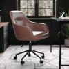 imageMartha Stewart Rayna Swivel Task Chair with Flared Arms for Home Office in Saddle Brown Faux Leather with Oil Rubbed Bronze FrameSaddle Brown Faux LeatherOil Rubbed Bronze