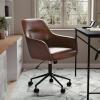 imageMartha Stewart Rayna Swivel Task Chair with Flared Arms for Home Office in Saddle Brown Faux Leather with Oil Rubbed Bronze FrameSaddle Brown Faux LeatherOil Rubbed Bronze