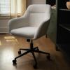 imageMartha Stewart Rayna Swivel Task Chair with Flared Arms for Home Office in Saddle Brown Faux Leather with Oil Rubbed Bronze FrameWhite BoucleOil Rubbed Bronze