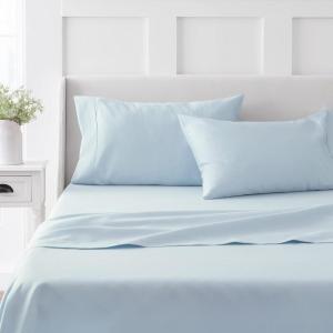 imageMartha Stewart 100 Cotton Queen Sheets Set  4 Piece Soft Smooth Durable Easy Care 16quot Deep Pocket Sheets Bedding Sheets Sateen Sheets 1 Flat 1 Fitted 2 Pillowcases Dorm Essential YellowLight Blue