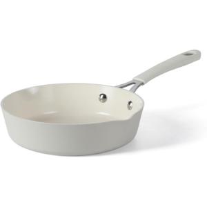 imageMartha Stewart Heathland Premium Nonstick PFA Free Ceramic Interior 10Piece Tapered Aluminum Cookware Set  Linen WhiteLinen White