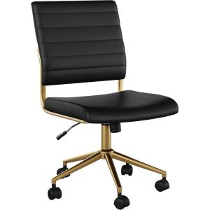 imageMartha Stewart Ivy Armless Swivel Task Chair for Home Office in White Faux Leather with Polished Brass FrameBlack Faux LeatherPolished Brass
