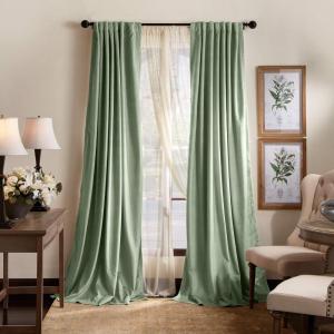 imageMartha Stewart Lucca Velvet Blackout Back Tab Window Curtain Panel Pair 95quot Linen BeigeGreen