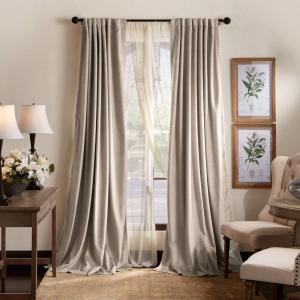 imageMartha Stewart Lucca Velvet Blackout Back Tab Window Curtain Panel Pair 95quot Linen BeigeLinen