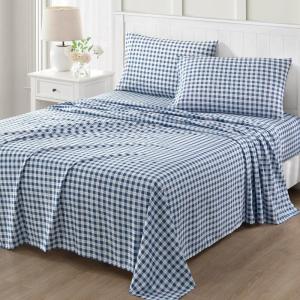 imageMartha Stewart Microfiber Sheets Set   Soft Smooth Durable Easy Care  Bedding Sheets Juniper Sea PinkTodd Checks Blue