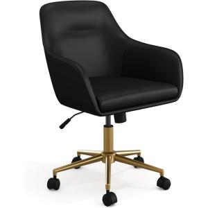 imageMartha Stewart Rayna Swivel Task Chair with Flared Arms for Home Office in Saddle Brown Faux Leather with Oil Rubbed Bronze FrameBlack Faux LeatherPolished Brass Frame