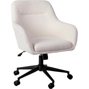 imageMartha Stewart Rayna Swivel Task Chair with Flared Arms for Home Office in Saddle Brown Faux Leather with Oil Rubbed Bronze FrameWhite BoucleOil Rubbed Bronze