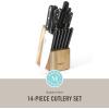 imageMARTHA STEWART Eastwalk 14 Piece High Carbon Stainless Steel Cutlery Kitchen Knife Block Set wABS Triple Riveted Forged Handle Acacia Wood Block  Linen WhiteMatte Black