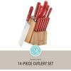 imageMARTHA STEWART Eastwalk 14 Piece High Carbon Stainless Steel Cutlery Kitchen Knife Block Set wABS Triple Riveted Forged Handle Acacia Wood Block  Linen WhiteRed
