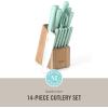 imageMARTHA STEWART Eastwalk 14 Piece High Carbon Stainless Steel Cutlery Kitchen Knife Block Set wABS Triple Riveted Forged Handle Acacia Wood Block  Linen WhiteMartha Blue