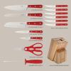 imageMARTHA STEWART Eastwalk 14 Piece High Carbon Stainless Steel Cutlery Kitchen Knife Block Set wABS Triple Riveted Forged Handle Acacia Wood Block  Linen WhiteRed