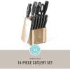 imageMARTHA STEWART Eastwalk 14 Piece High Carbon Stainless Steel Cutlery Kitchen Knife Block Set wABS Triple Riveted Forged Handle Acacia Wood Block  Linen WhiteBlack