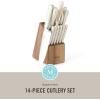 imageMARTHA STEWART Eastwalk 14 Piece High Carbon Stainless Steel Cutlery Kitchen Knife Block Set wABS Triple Riveted Forged Handle Acacia Wood Block  Linen WhiteLinen