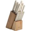 imageMARTHA STEWART Eastwalk 14 Piece High Carbon Stainless Steel Cutlery Kitchen Knife Block Set wABS Triple Riveted Forged Handle Acacia Wood Block  Linen WhiteLinen Ashwood Block