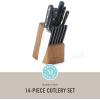 imageMARTHA STEWART Eastwalk 14 Piece High Carbon Stainless Steel Cutlery Kitchen Knife Block Set wABS Triple Riveted Forged Handle Acacia Wood Block  Linen WhiteNavy Blue
