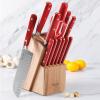 imageMARTHA STEWART Eastwalk 14 Piece High Carbon Stainless Steel Cutlery Kitchen Knife Block Set wABS Triple Riveted Forged Handle Acacia Wood Block  Linen WhiteRed