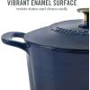imageMARTHA STEWART Gatwick 7 QT Enamel Cast Iron Dutch Oven Pot with Lid Martha BlueNavy w Gold Knob