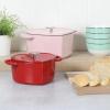imageMARTHA STEWART Gatwick 7 QT Enamel Cast Iron Dutch Oven Pot with Lid Martha BlueRed Heart Shaped