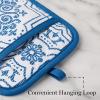 imageMARTHA STEWART Strie Medallion Pot Holder 2Pack Set Heat Resistant NonSlip Silicone Grip Navy Blue 7quotx10quot