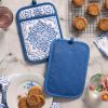 imageMARTHA STEWART Strie Medallion Pot Holder 2Pack Set Heat Resistant NonSlip Silicone Grip Navy Blue 7quotx10quot