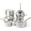 imageMartha Stewart 35 Qt Vintage Triply Stainless Steel Everyday Saut Pan wLid ampamp Gold HandlesStainless Steel w Gold Handles