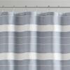 imageMartha Stewart Adrien Farmhouse Shower Curtain Neutral Color Striped Design with Pleated Accent Soft Woven Fabric Shower Curtain Boho Modern Bathroom Dcor Machine Washable 72quot x 72quot DenimDenim