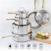 imageMartha Stewart Castelle 10 Piece 188 Durable Stainless Steel Induction Safe Pots and Pans NonToxic Kitchen Cookware Set  Gold Handles  Dishwasher SafeStainless Steel W Gold Handle