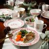 imageMartha Stewart Christmas Plates 12 Piece Decorated Red and White Stoneware Dinnerware SetChristmas Vines