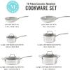imageMartha Stewart Delaroux 10 Piece Stainless Steel Pots and Pans Kitchen Cookware Set wPFAs Free Premium Nonstick Ceramic Interior
